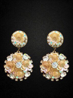Vintage 80s Sequin Rhinestone Dangle Earrings Pretty in Pink Prom Madonna Glam